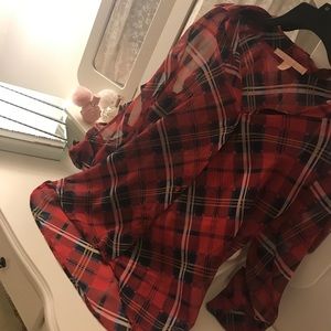 trendy sheer plaid long sleeve w/ arm cutouts